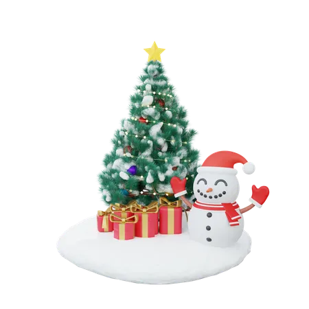 Arbre de Noël avec bonhomme de neige  3D Icon