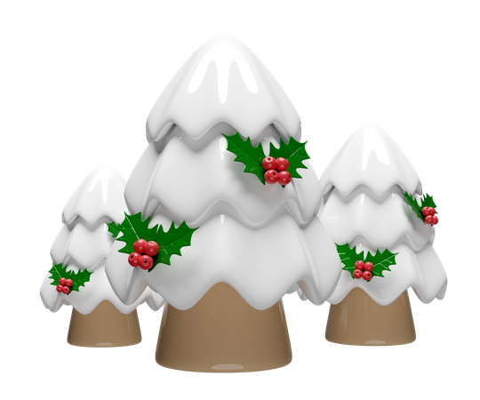 Arbre de Noël avec des feuilles de baies de houx  3D Illustration