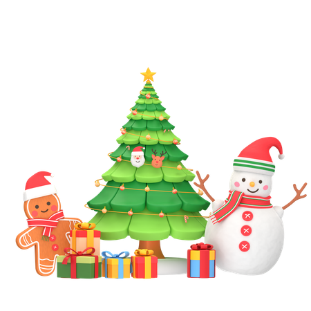 Arbre de Noël bonhomme de gingembre et bonhomme de neige  3D Icon