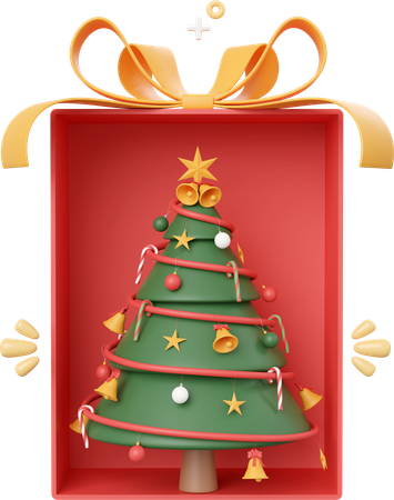 Arbre de Noël dans une boîte cadeau  3D Icon