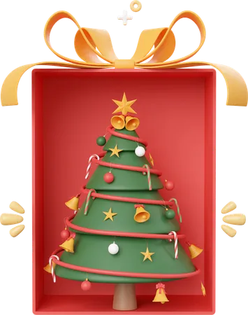 Arbre de Noël dans une boîte cadeau  3D Icon