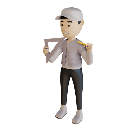 Architect Holding Geometry scale  3D Illustration