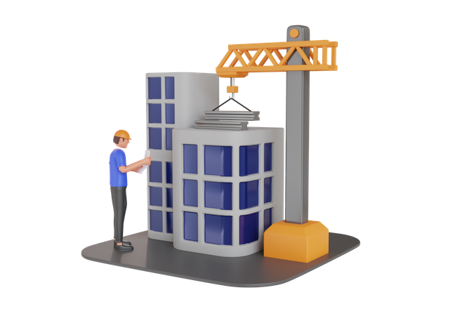 Architect Looking Architectural Plan Of Project  3D Icon