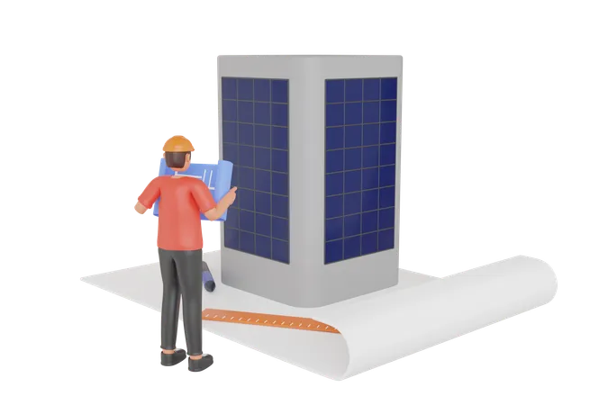 3 D Illustration Of Architect Man Holding Building Plan Architect Looking Architectural Plan Of The Project Architect Or Civil Engineer Looking At Project Drawings 3D Illustration