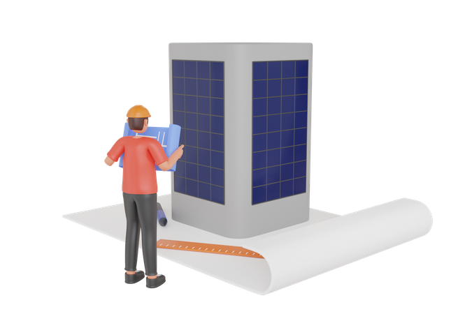 Architect Man Holding Building Plan  3D Icon