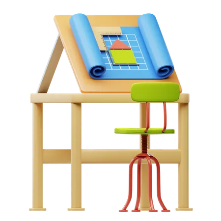 3 D Architecture Icons Illustration Drafting Table 3D Icon