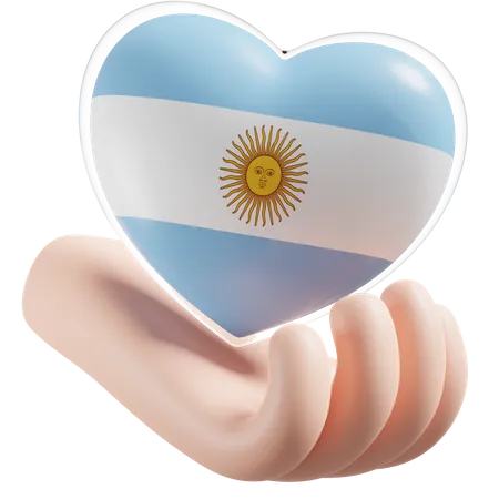 Argentina Flag Heart Hand Care 3D Icon