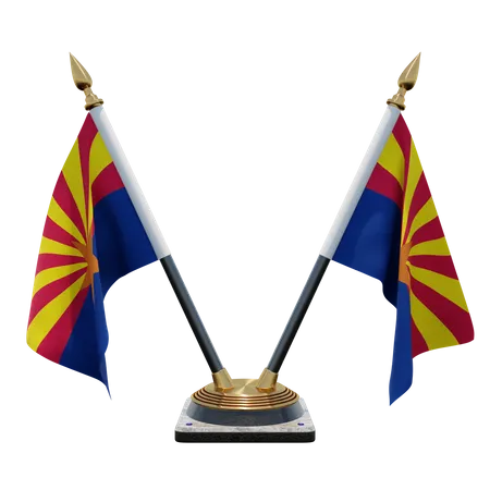 Arizona Double Desk Flag Stand  3D Illustration