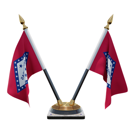 Arkansas Double (V) Desk Flag Stand  3D Icon