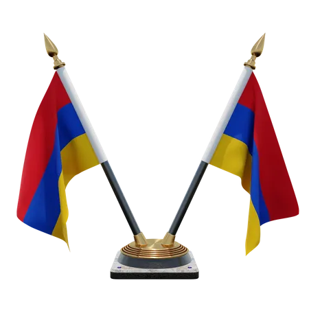 Armenia Double Desk Flag Stand  3D Illustration