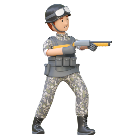 Army Man holding shotgun  3D Illustration