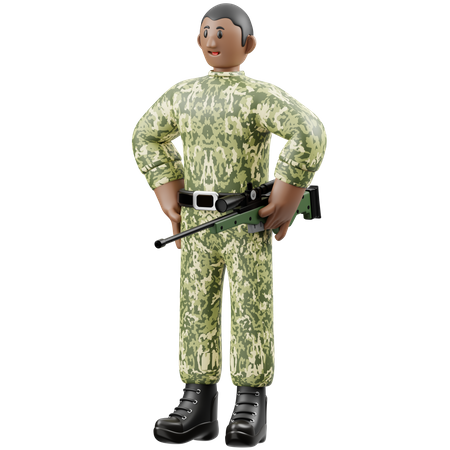 Army man Standing and Holding Gun  3D Illustration