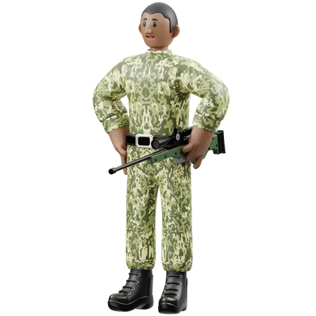 Army man Standing and Holding Gun  3D Illustration