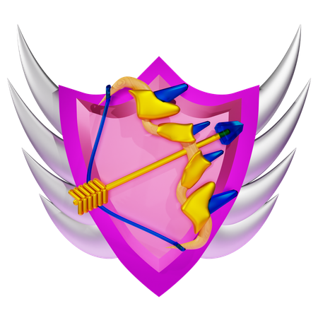 Rango de arquero con una flecha amarilla y alas moradas  3D Icon