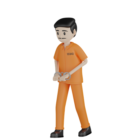 Arrested Criminal Walking  3D Illustration