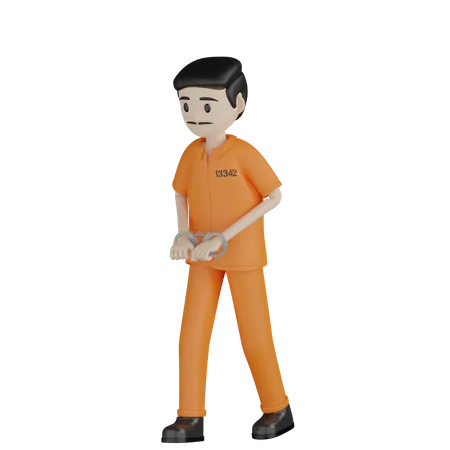 Arrested Criminal Walking  3D Illustration