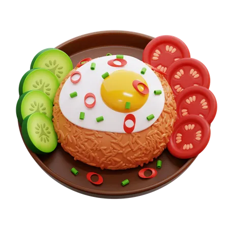 Arroz frito con huevo y verduras  3D Icon