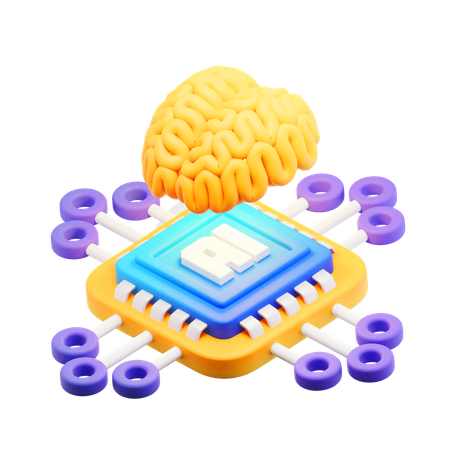 Artificial Intellegence Brain Chip Processor 3D Icon