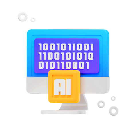 Artificial Intellegence in Desktop with Binary Code  3D Icon