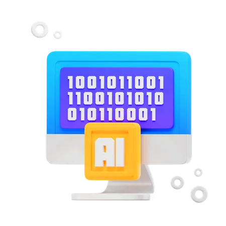 Artificial Intellegence in Desktop with Binary Code  3D Icon