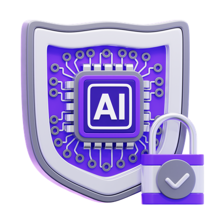 Artificial Intelligence Shield Security With Padlock  3D Icon