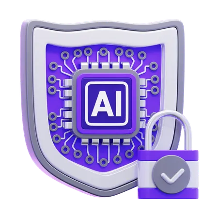 Artificial Intelligence Shield Security With Padlock  3D Icon