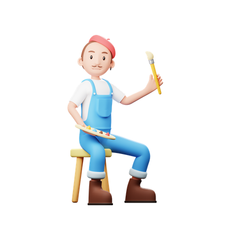 Artist Holding Brush  3D Illustration