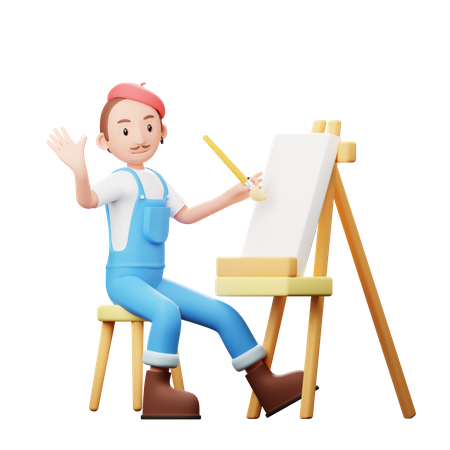 Artist Painting  3D Illustration