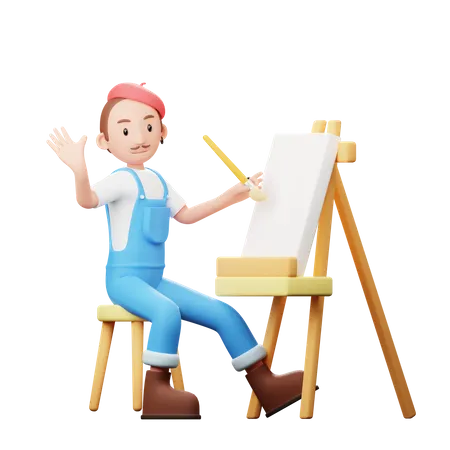 Artist Painting  3D Illustration