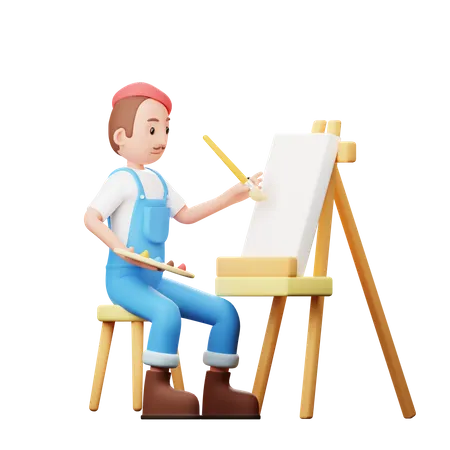 Artist Painting  3D Illustration