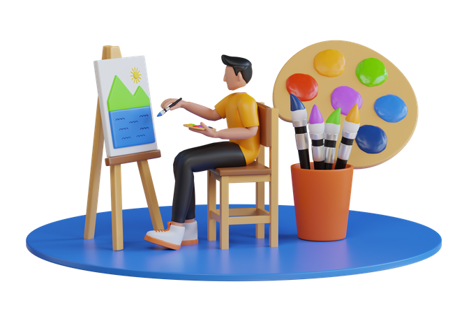 Artista masculino dibujando con lápiz  3D Icon