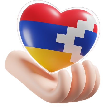 Artsakh Flag Heart Hand Care  3D Icon