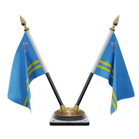 Aruba Double (V) Desk Flag Stand  3D Icon