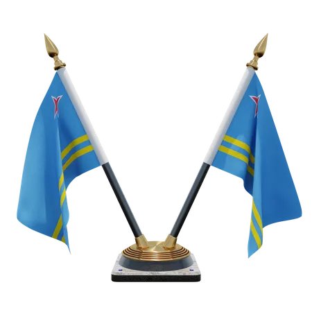 Aruba Double (V) Desk Flag Stand  3D Icon