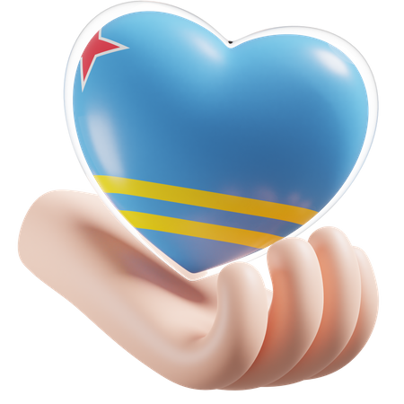 Aruba Flag Heart Hand Care  3D Icon