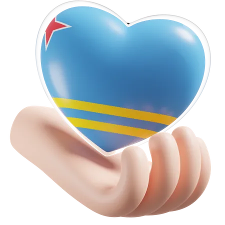 Aruba Flag Heart Hand Care  3D Icon
