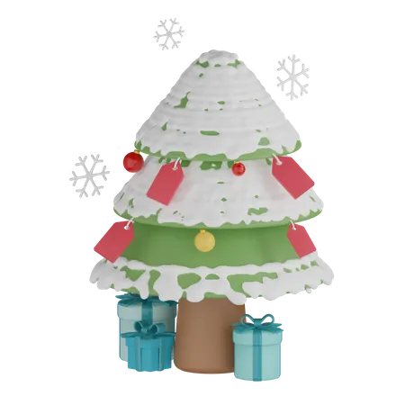 Arvore De Natal E Caixas Com Flocos De Neve 3D Icon
