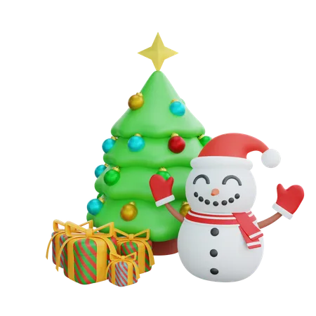 Árvore de natal com boneco de neve  3D Icon