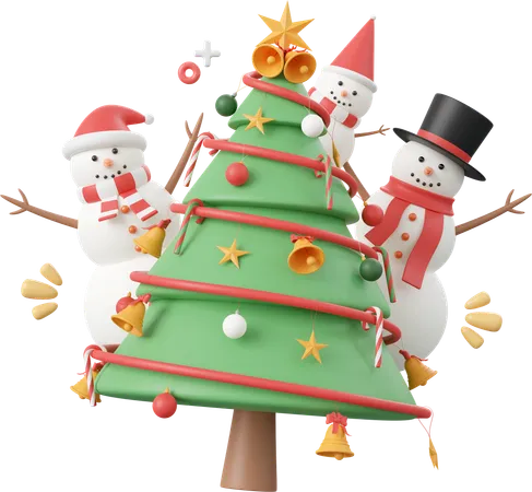 Árvore de natal com boneco de neve  3D Icon