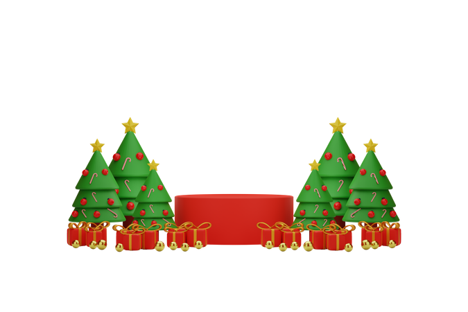 Árvore de natal com presente  3D Illustration