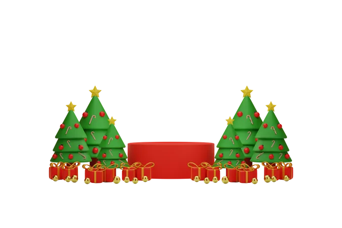 Árvore de natal com presente  3D Illustration