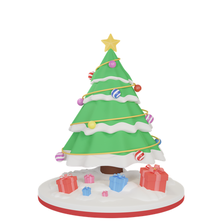 Árvore de natal e caixa de presente  3D Illustration