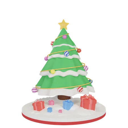 Árvore de natal e caixa de presente  3D Illustration