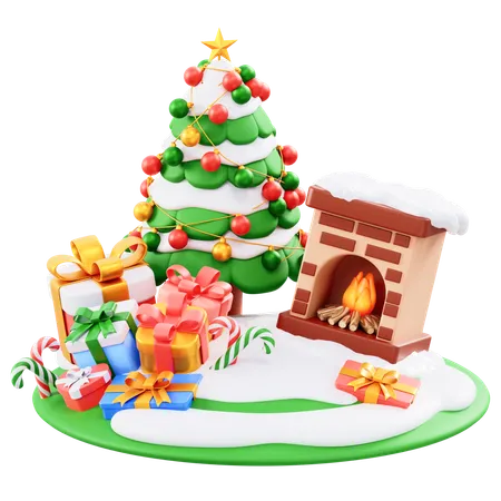 Árvore de natal e presentes  3D Icon