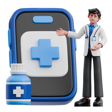 Arzt erklärt Gesundheits-Apps  3D Illustration