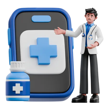 Arzt erklärt Gesundheits-Apps  3D Illustration