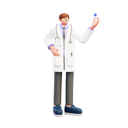 Arzt hält blaue Kapsel  3D Illustration