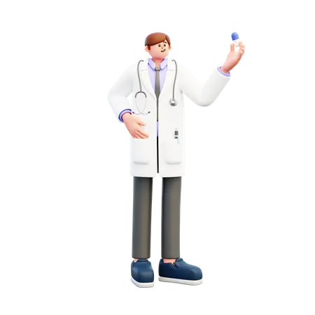 Arzt hält blaue Kapsel  3D Illustration
