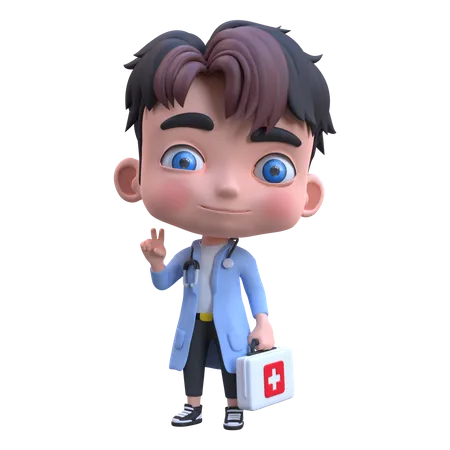 Arzt mit Erste-Hilfe-Kasten  3D Illustration