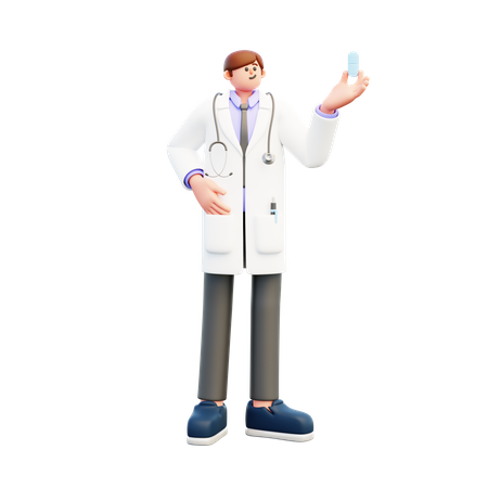 Arzt hält große Pille  3D Illustration